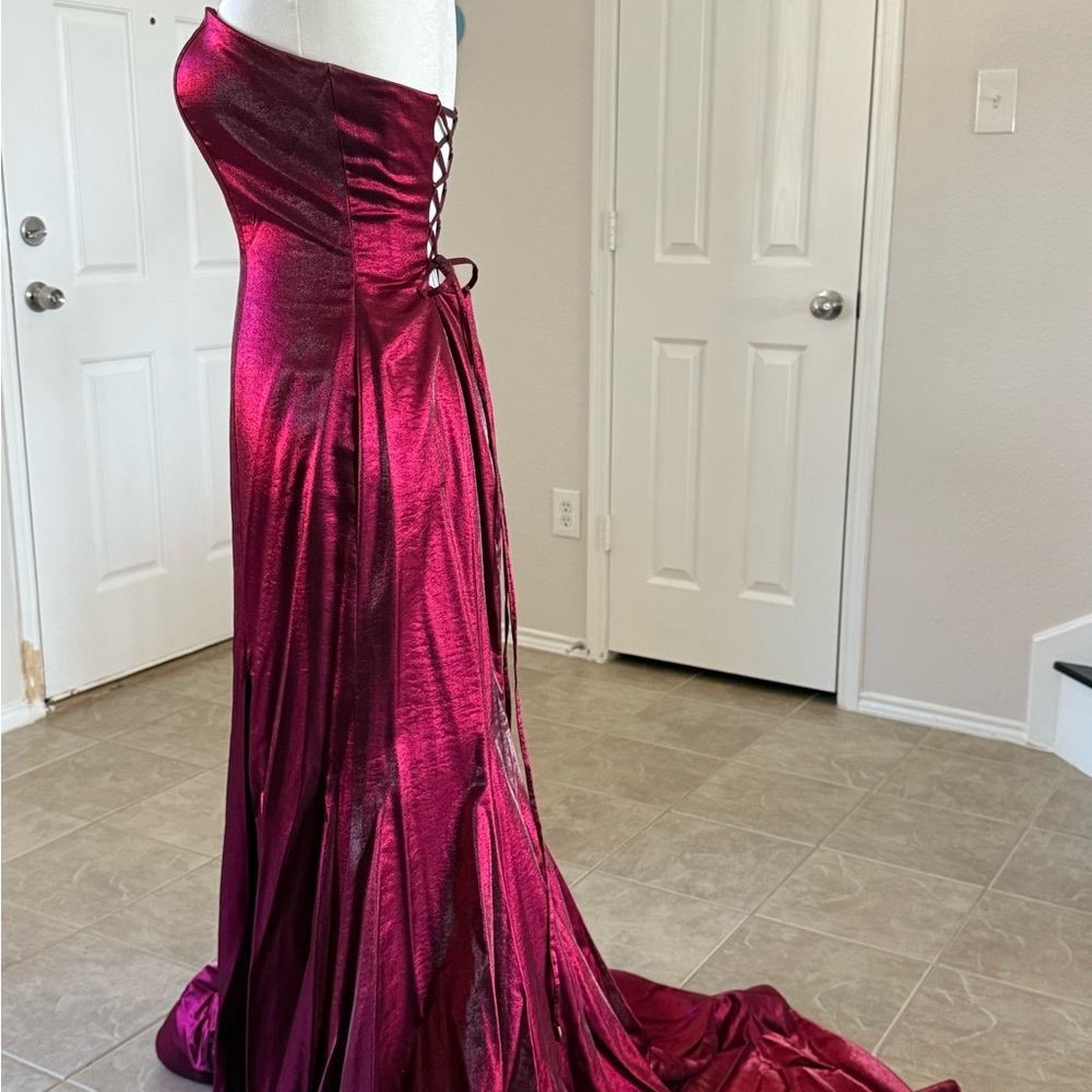 Sherri Hill Burgundy Satin Wedding Dress - Picture 4 of 5